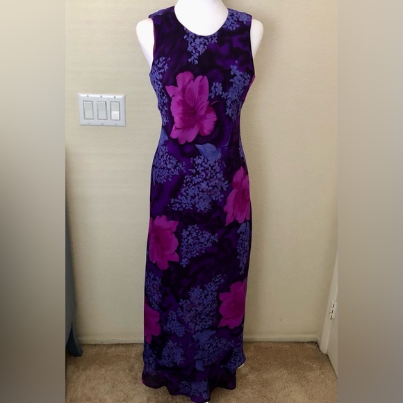 Vibrant Floral Maxi Dress in Purple and Fuchsia
